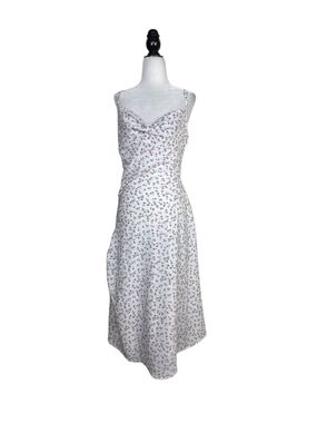 Miss Circle Cherry print Midi Dress Semi cowl Neckline & Ruched adjust side slit